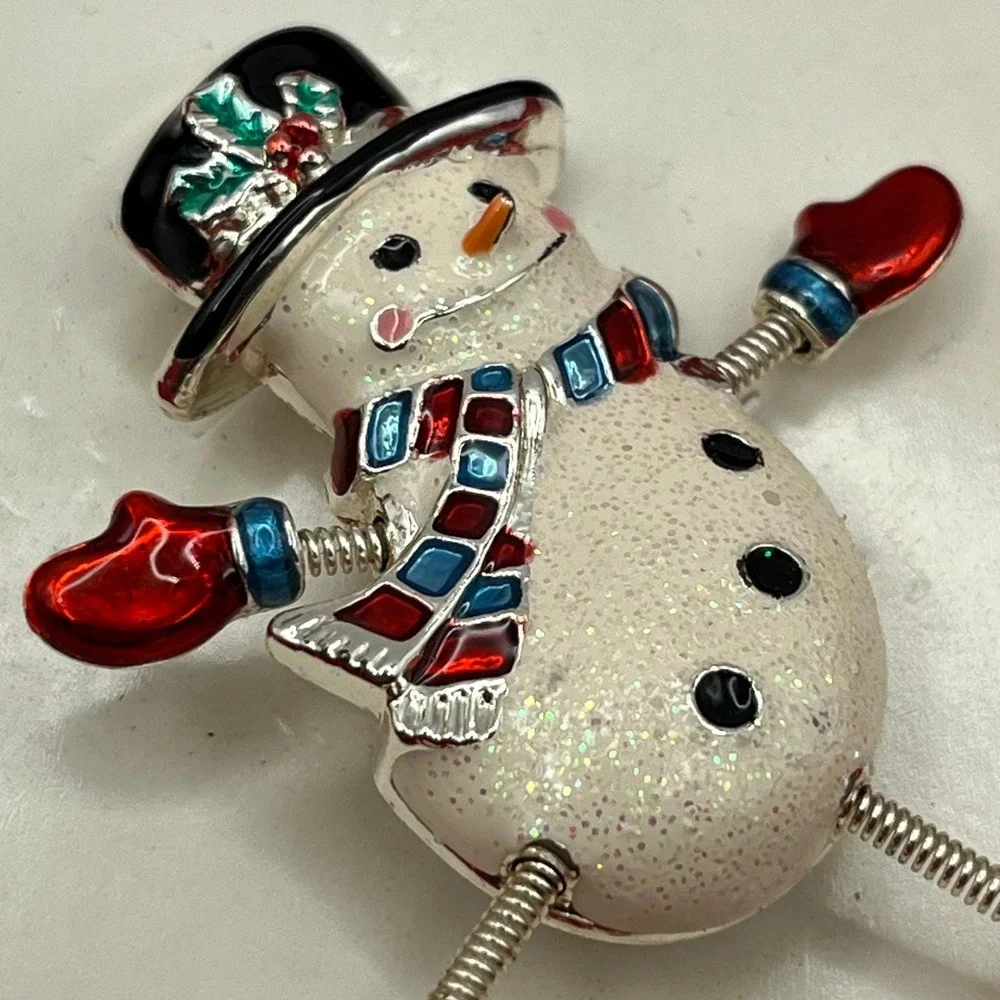 Vintage Sears Christmas Snowman Ice Skater Dangler Pin Brooch Moveable Arms Legs